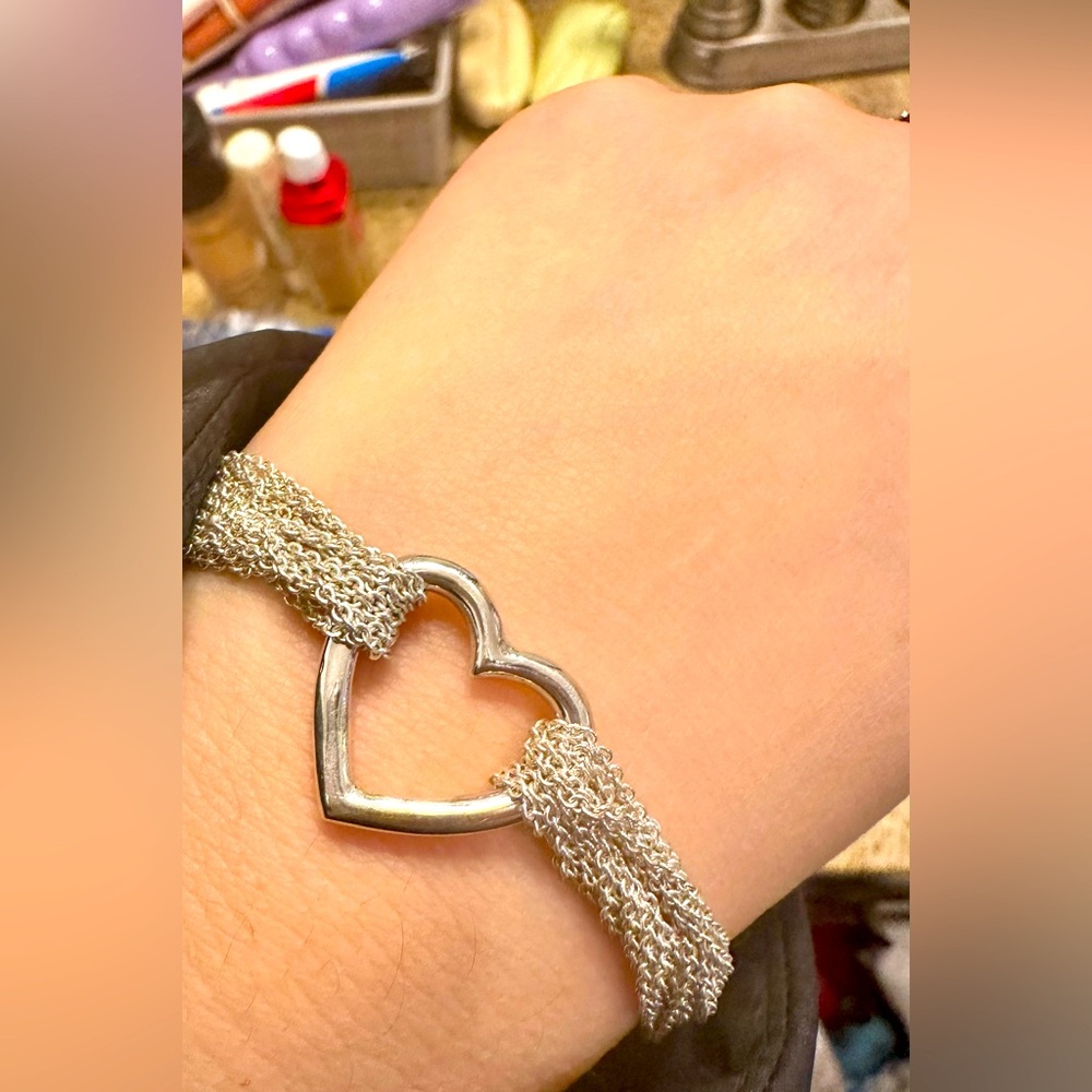 New XL Open Heart Mesh Bracelet Solid 925 Sterling Silver - Picture 6 of 6